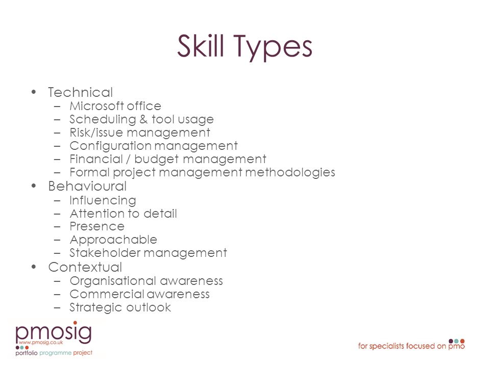 4 skill types technical microsoft office