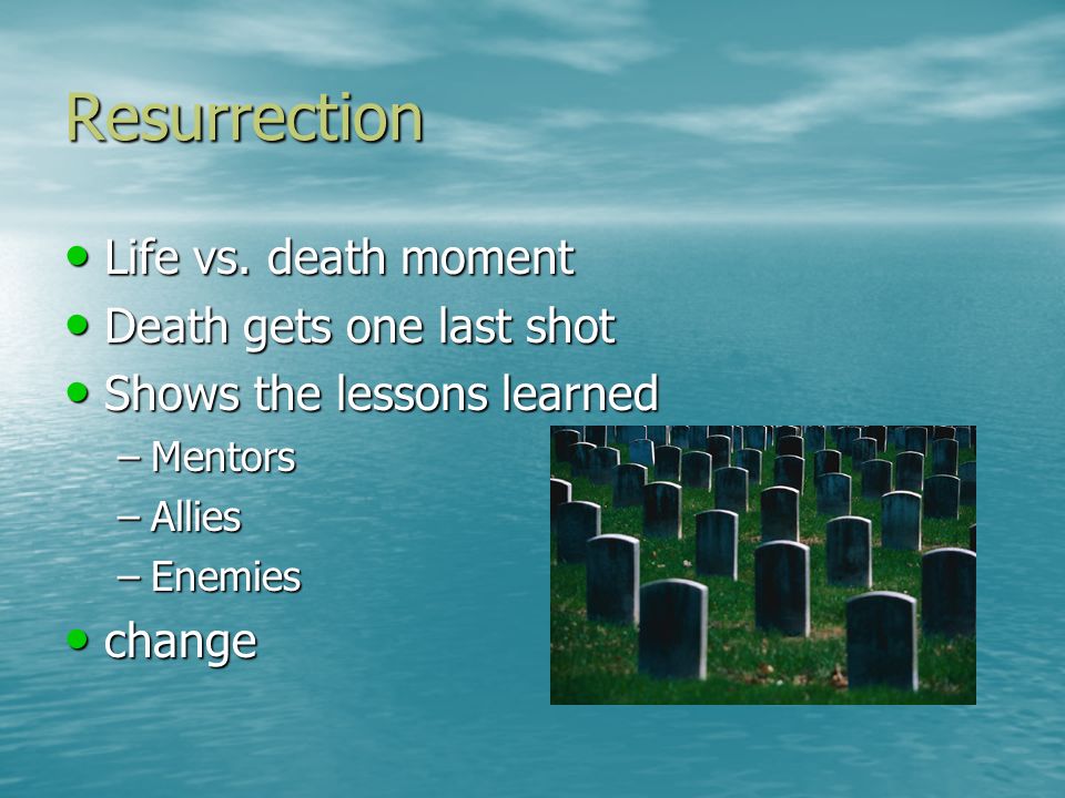 Resurrection Life vs. death moment Life vs.