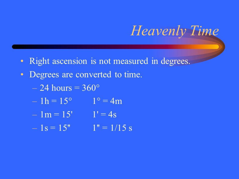 Heavenly Time Right ascension is not measured in degrees.