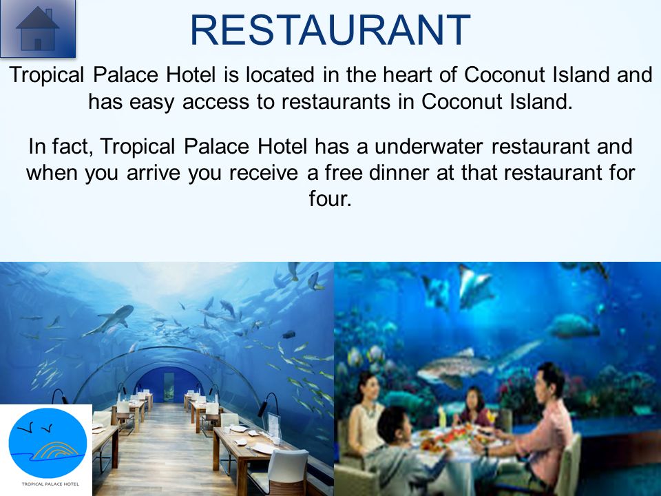 RESTAURANT Tropical Palace Hotel is located in the heart of Coconut Island and has easy access to restaurants in Coconut Island.
