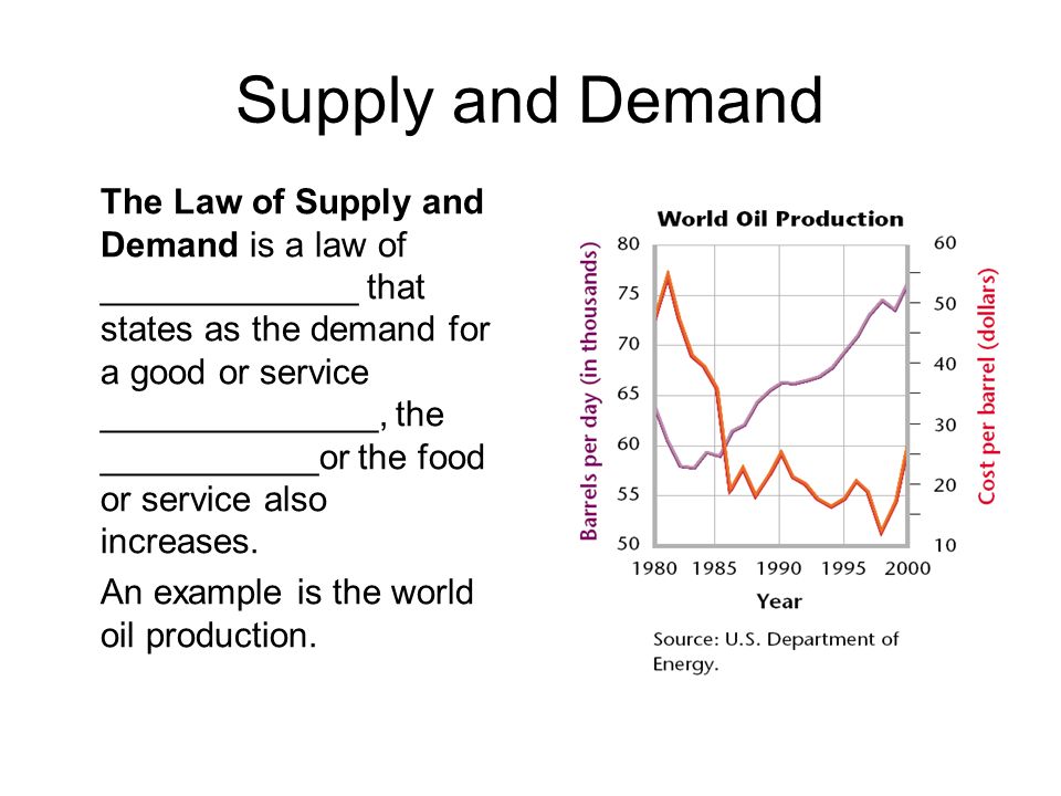 Supply and Demand The Law of Supply and Demand is a law of _____________ that states as the demand for a good or service ______________, the ___________or the food or service also increases.