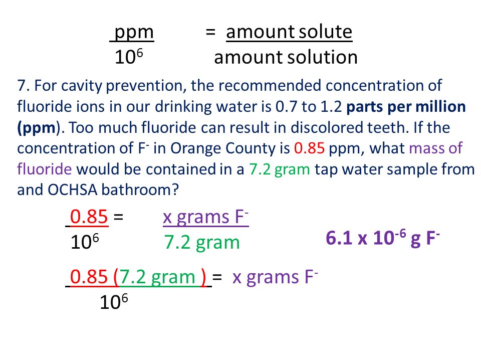 Worksheets Parts Per Million Problems Worksheet warmup 5 minutes please draw in lone pairs yourself 1 rank 7 for cavity prevention the recommended concentration of fluoride ions our drinking water 10 ppm