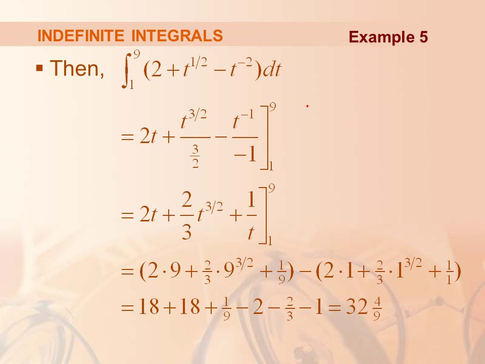  Then, INDEFINITE INTEGRALS Example 5