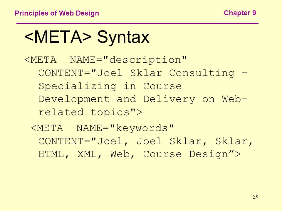 25 Principles of Web Design Chapter 9 Syntax