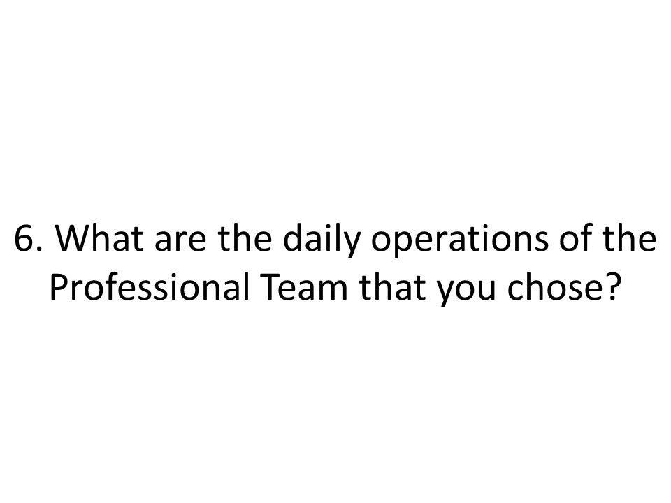 6. What are the daily operations of the Professional Team that you chose