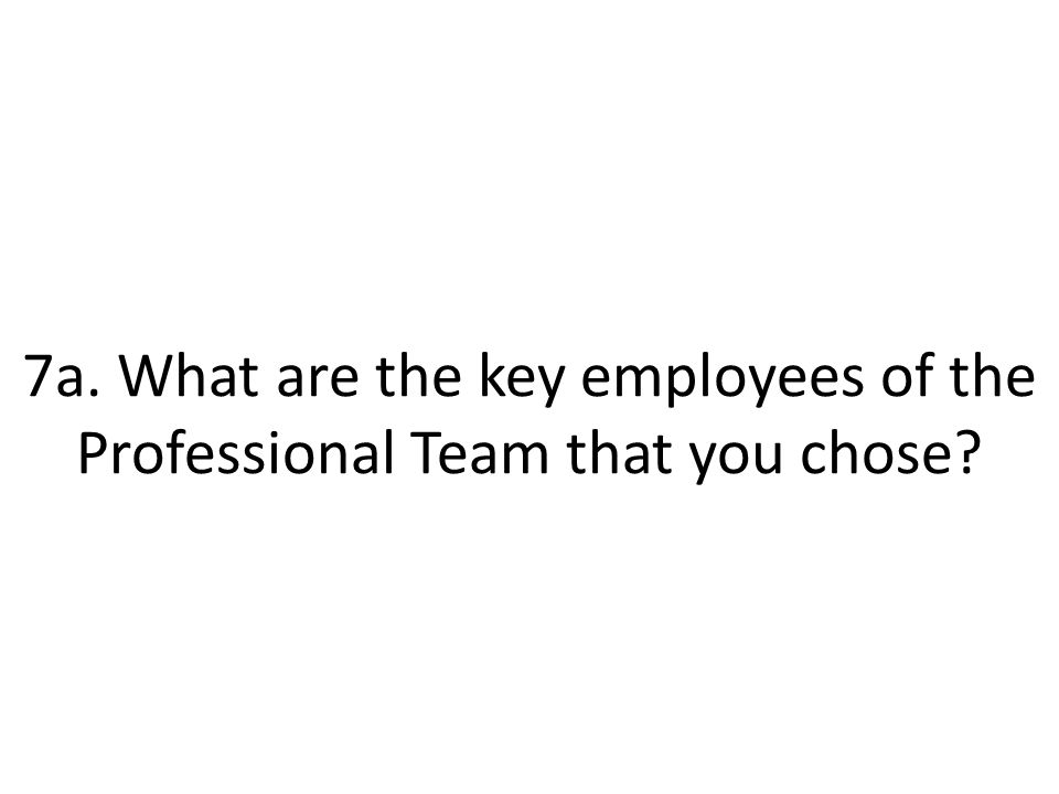 7a. What are the key employees of the Professional Team that you chose