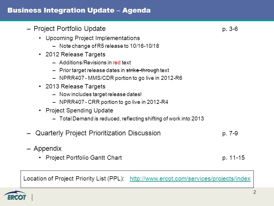 2 Business Integration Update – Agenda –Project Portfolio Update p.