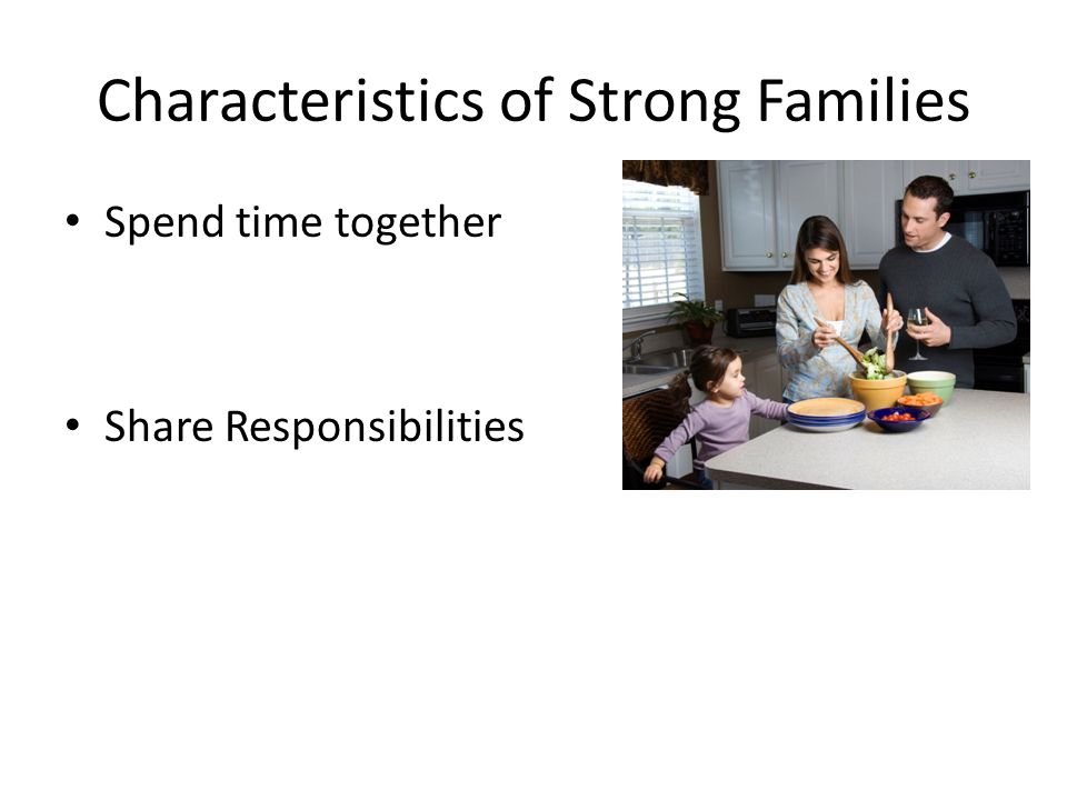 Characteristics of Strong Families Spend time together Share Responsibilities