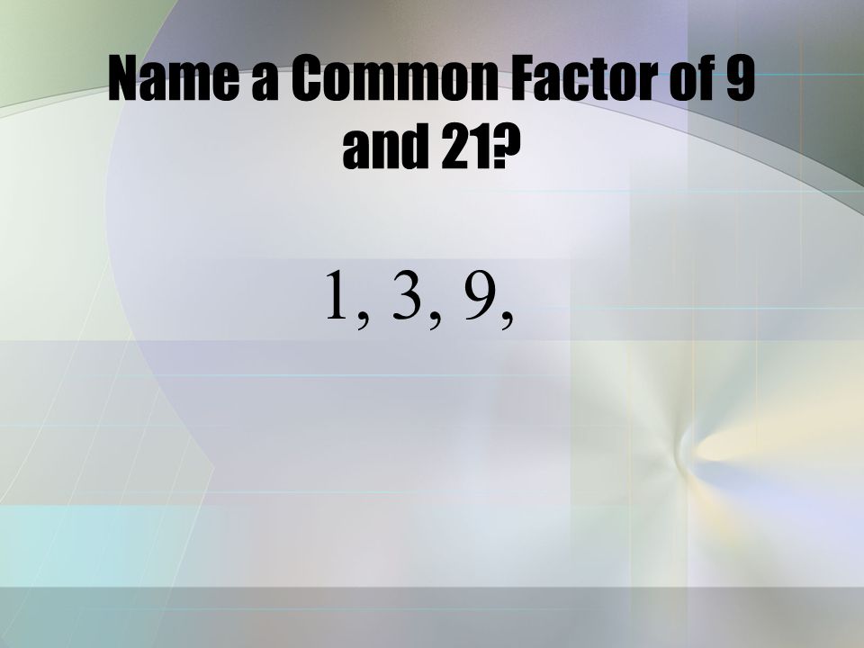 Name a Common Factor of 12 and 48 1, 2, 3, 4, 6, 12