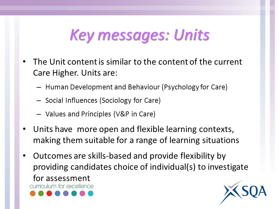 The Unit content is similar to the content of the current Care Higher.