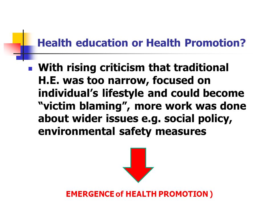 Health education or Health Promotion. With rising criticism that traditional H.E.