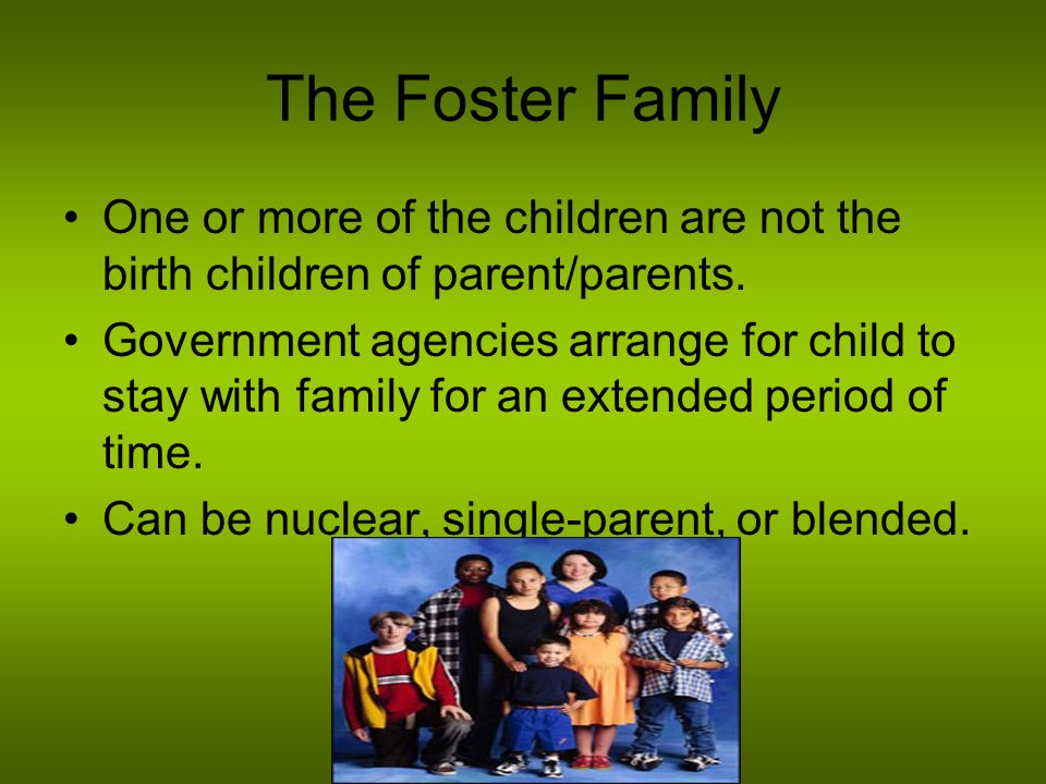 The Foster Family One or more of the children are not the birth children of parent/parents.