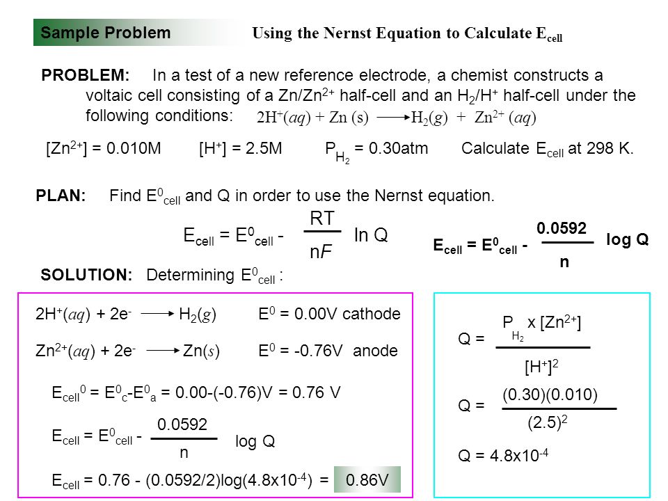 Chapter 21 Electrochemistry Fundamentals Key Points About Redox Sample Problem Using The Nernst Equation To Calculate E Cell In A Test Of
