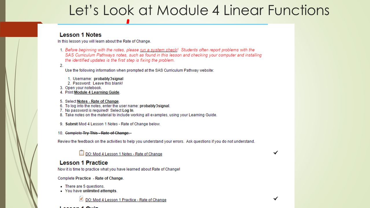 Let’s Look at Module 4 Linear Functions