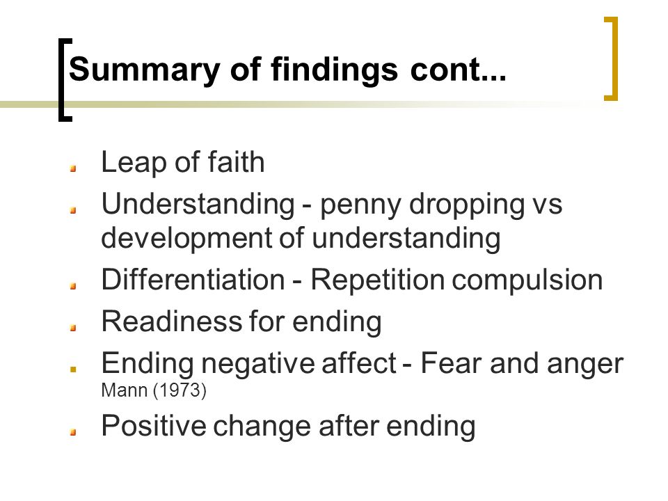Summary of findings cont...