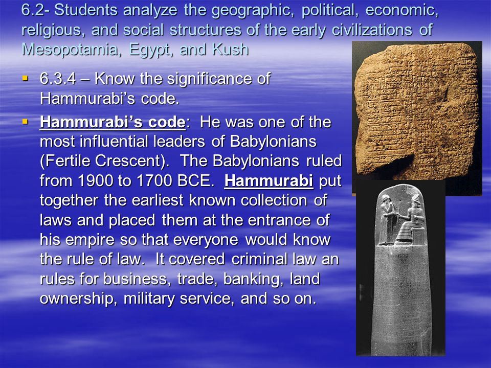 an analysis of the hammurabi code Hammurabi was the ruler of babylon from 1792 bc to 1750 bc (1) he is much celebrated for proclaiming a set of laws, called the code of hammurabi (the code henceforward) the code was written in the akkadian language and engraved on black diorite, measuring about two-and-a-quarter meters. an analysis of the hammurabi code Hammurabi was the ruler of babylon from 1792 bc to 1750 bc (1) he is much celebrated for proclaiming a set of laws, called the code of hammurabi (the code henceforward) the code was written in the akkadian language and engraved on black diorite, measuring about two-and-a-quarter meters.