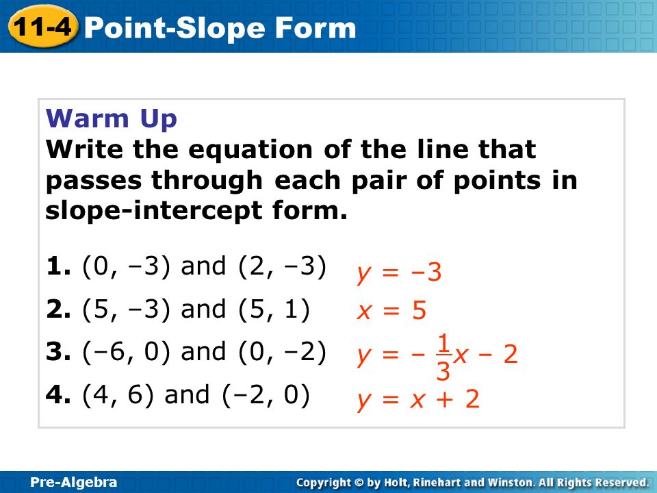 Equation Of A Line In Point Slope Form Talkchannels Pre Algebra 11 4 Point Slope Form