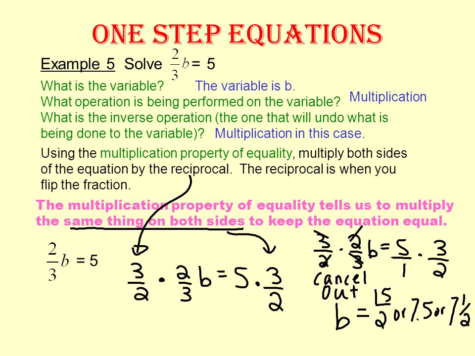 ONE STEP EQUATIONS Example 5 Solve What is the variable.
