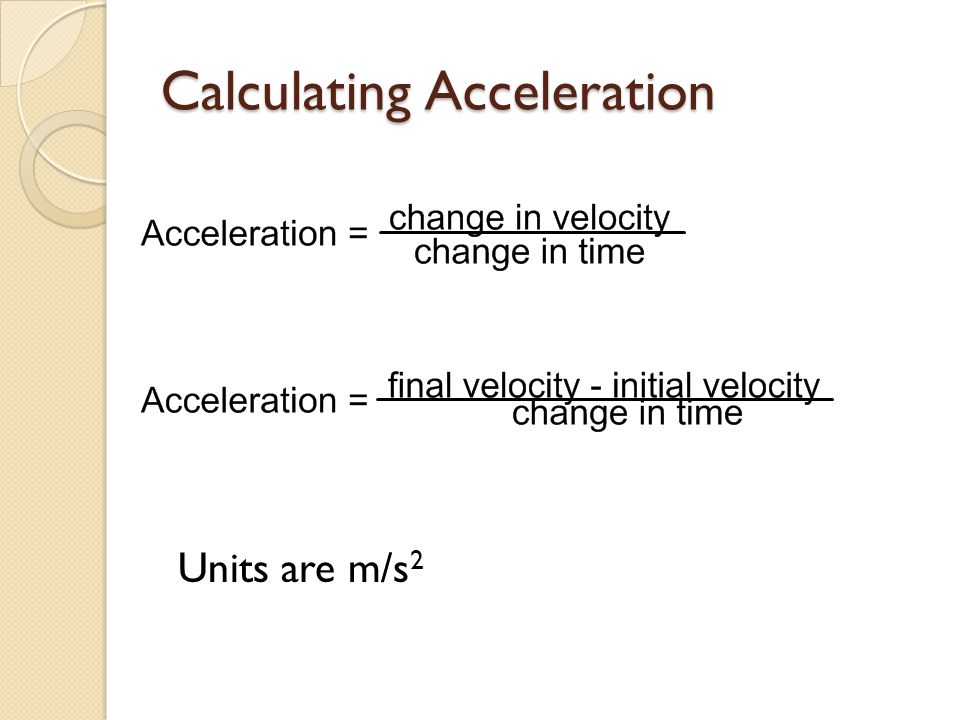 Calculating Acceleration Units are m/s 2