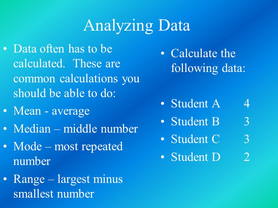 Analyzing Data Data often has to be calculated.