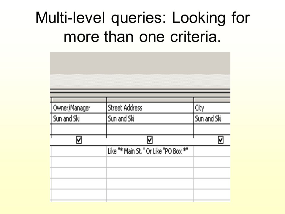 Multi-level queries: Looking for more than one criteria.