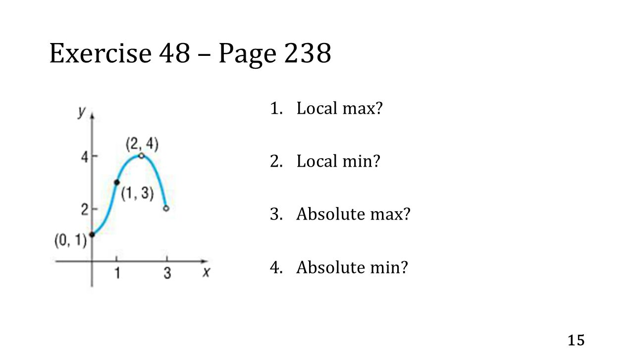 Exercise 48 – Page Local max 2.Local min 3.Absolute max 4.Absolute min 15