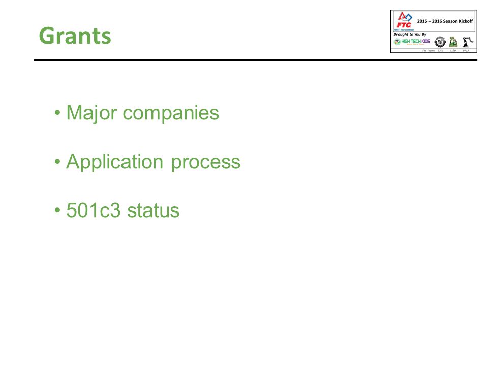 Grants Major companies Application process 501c3 status