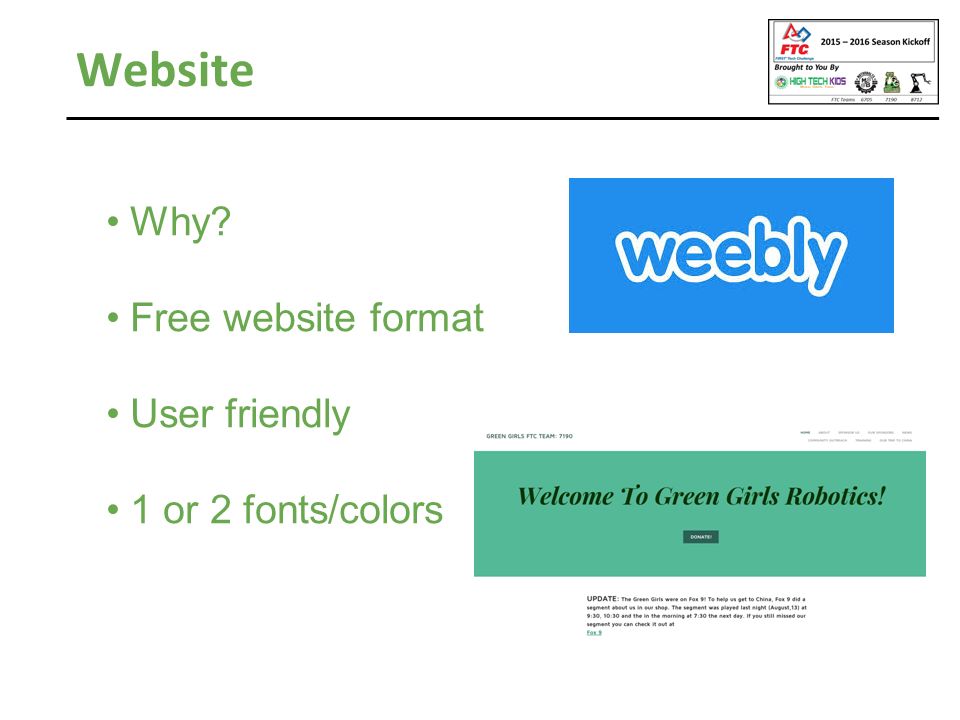 Website Why Free website format User friendly 1 or 2 fonts/colors