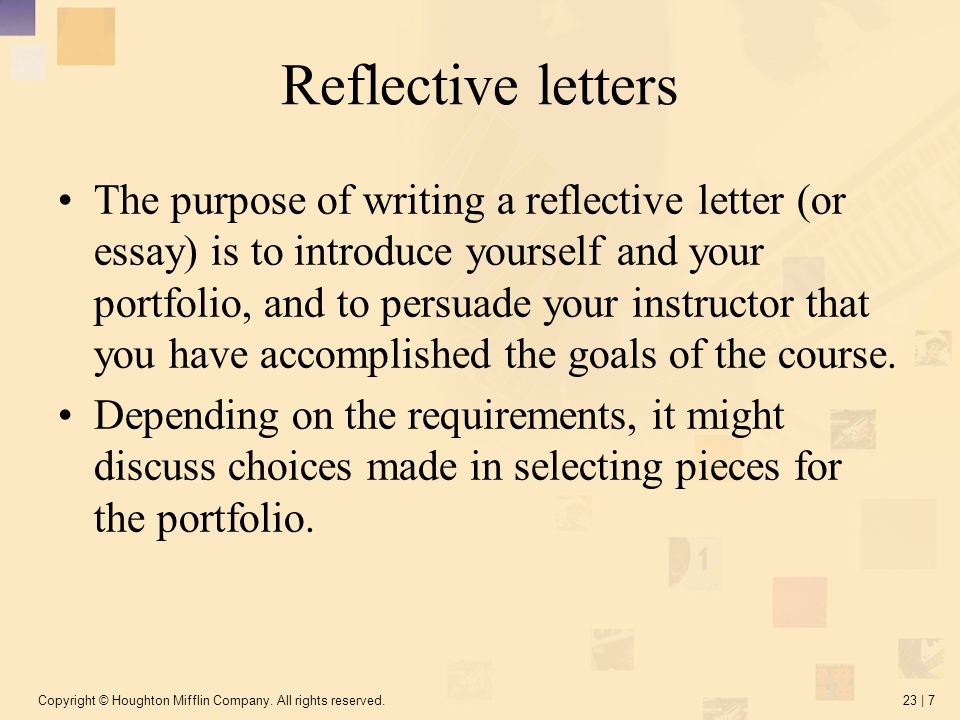chapter 23 writing portfolios copyright houghton mifflin company reflective letter