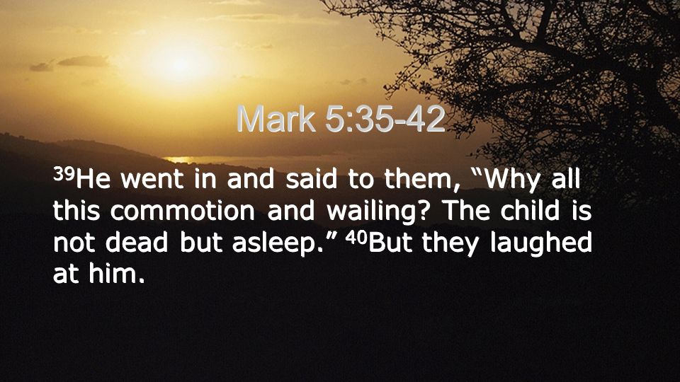 Mark 5: He went in and said to them, Why all this commotion and wailing.