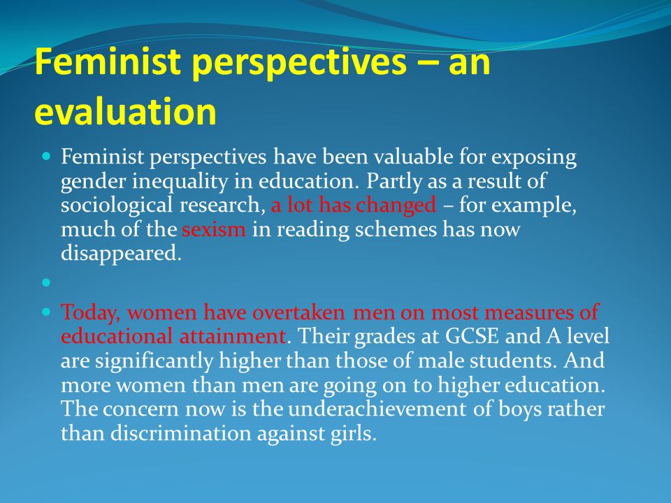what is the feminist perspective of Best answer: the feminist prespective is that we live in a patriartical societ(male dominated) and that women are explotied by. what is the feminist perspective of Best answer: the feminist prespective is that we live in a patriartical societ(male dominated) and that women are explotied by.