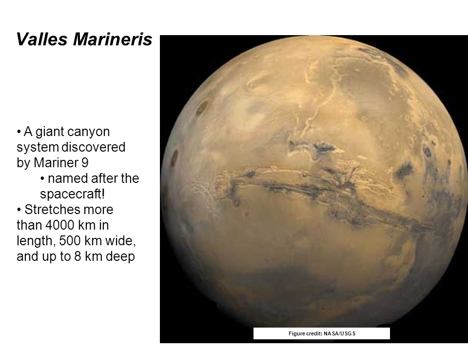 64 Valles Marineris A giant canyon system discovered by Mariner 9 named after the spacecraft.