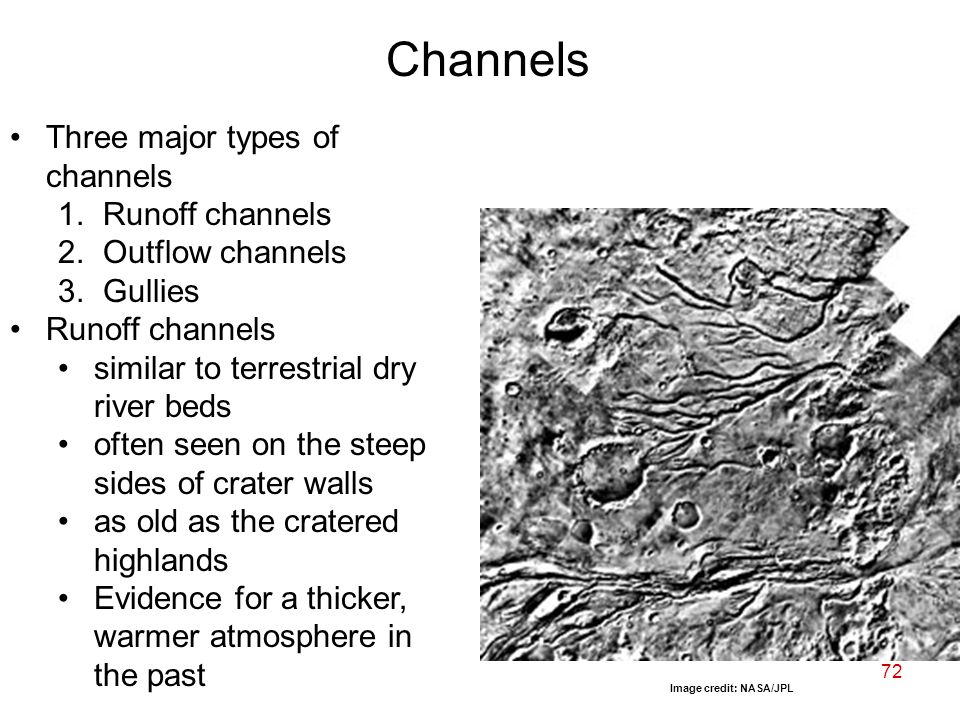72 Channels Image credit: NASA/JPL Three major types of channels 1.