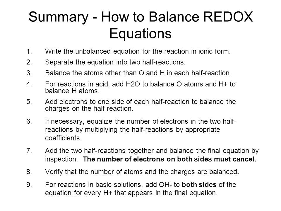 Balancing Equations With Charges Talkchannels Balancing Redox Equations G D Text 9 2 Chang Chapter 19 Copyright