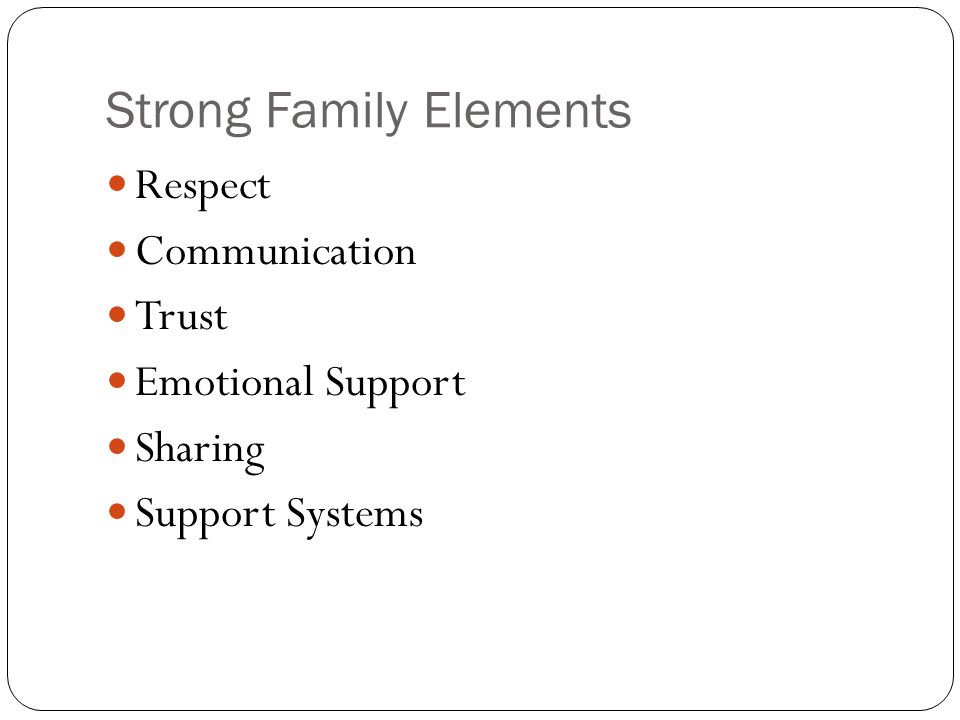 Strong Family Elements Respect Communication Trust Emotional Support Sharing Support Systems