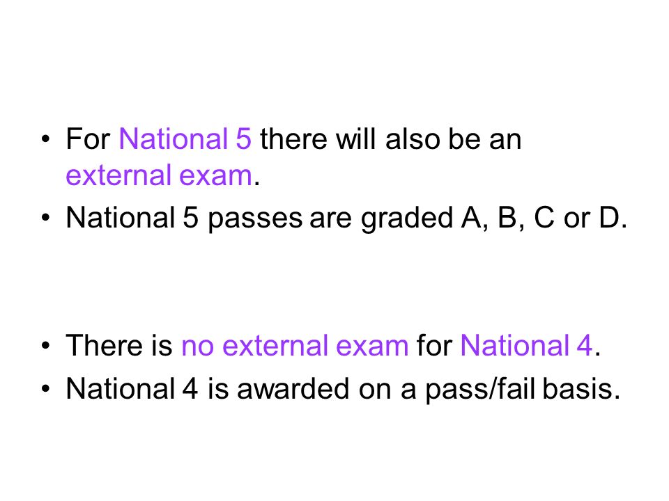 For National 5 there will also be an external exam.