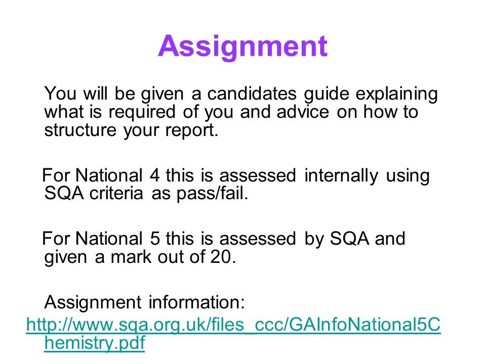 Assignment You will be given a candidates guide explaining what is required of you and advice on how to structure your report.