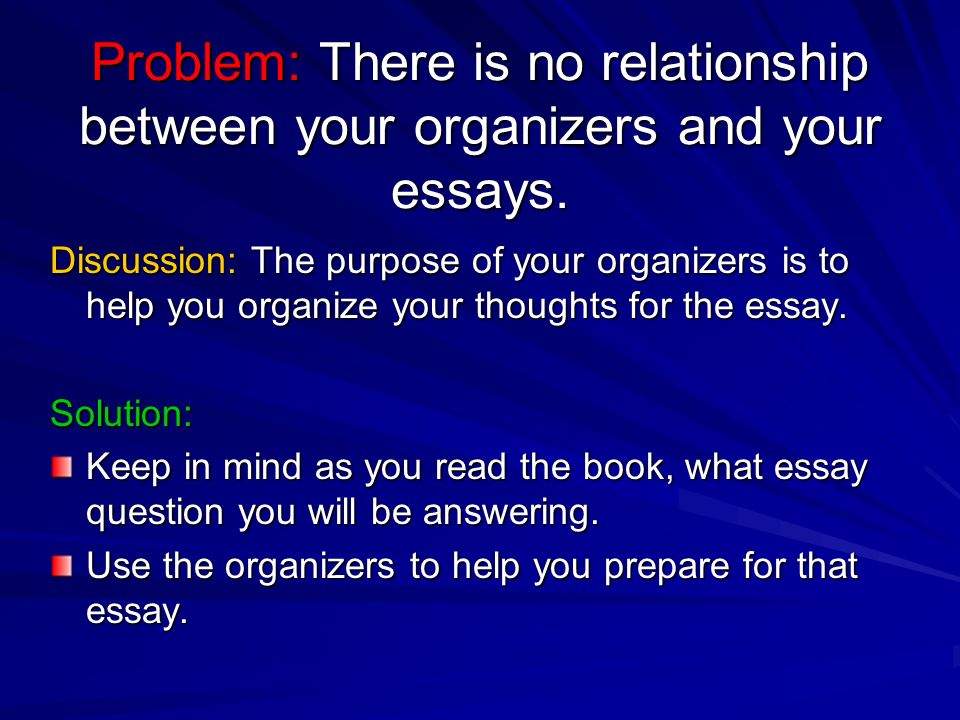 Problem: There is no relationship between your organizers and your essays.
