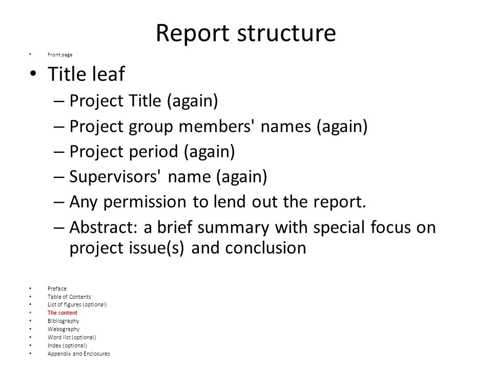 project report front page