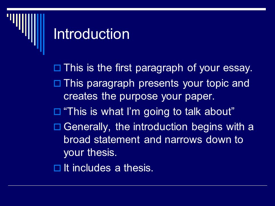 Introduction  This is the first paragraph of your essay.