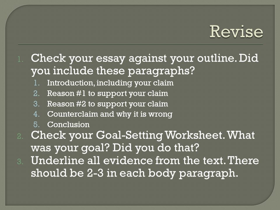 1. Check your essay against your outline. Did you include these paragraphs.