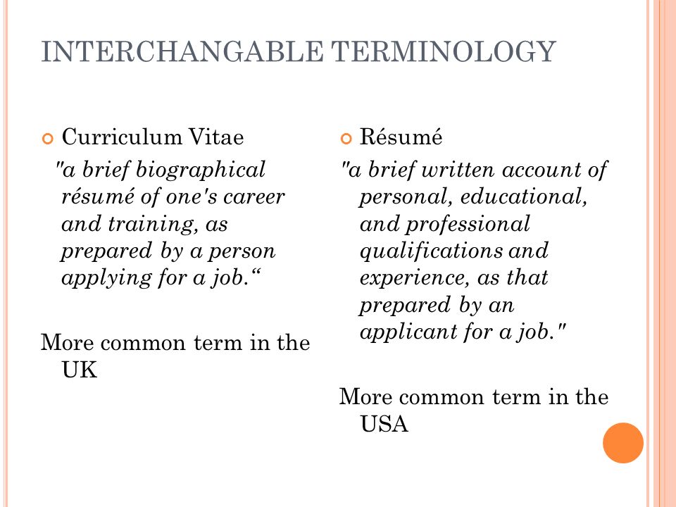 resume terminology