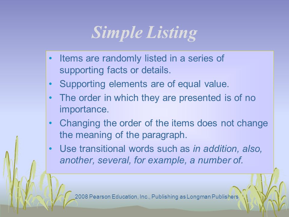 2008 pearson education inc publishing as longman publishers simple listing words