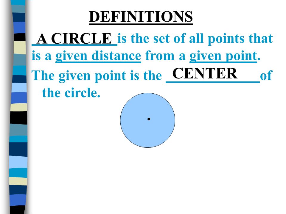 DEFINITIONS is the set of all points that is a given distance from a given point.