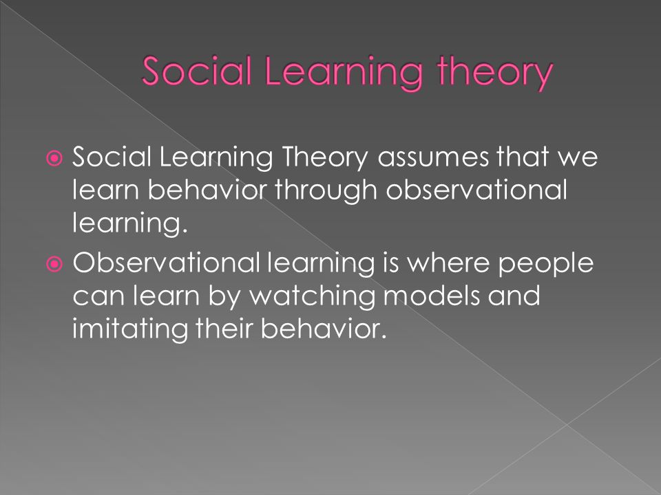  Social Learning Theory assumes that we learn behavior through observational learning.