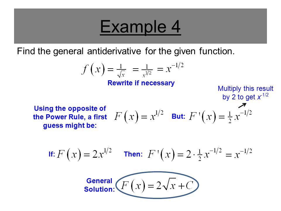 Example 4 Find the general antiderivative for the given function.