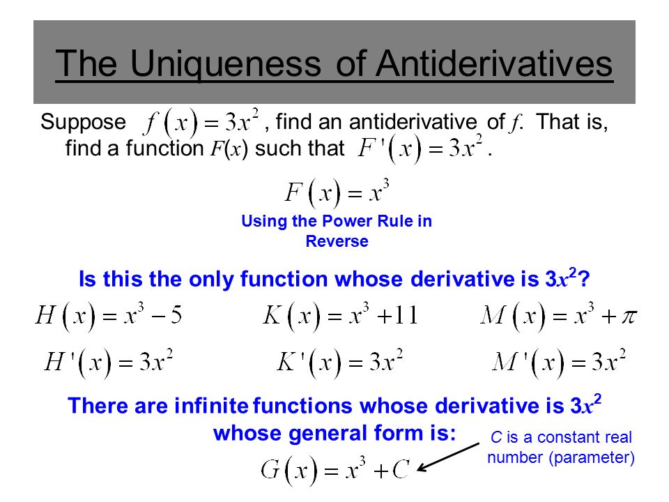 The Uniqueness of Antiderivatives Suppose, find an antiderivative of f.