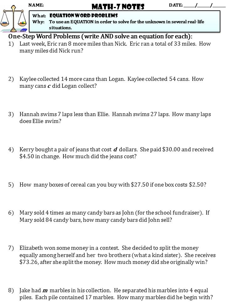One Step Word Problems Write And Solve An Equation For Each 1 One Step Word Problems Write And Solve An Equation For Each 1