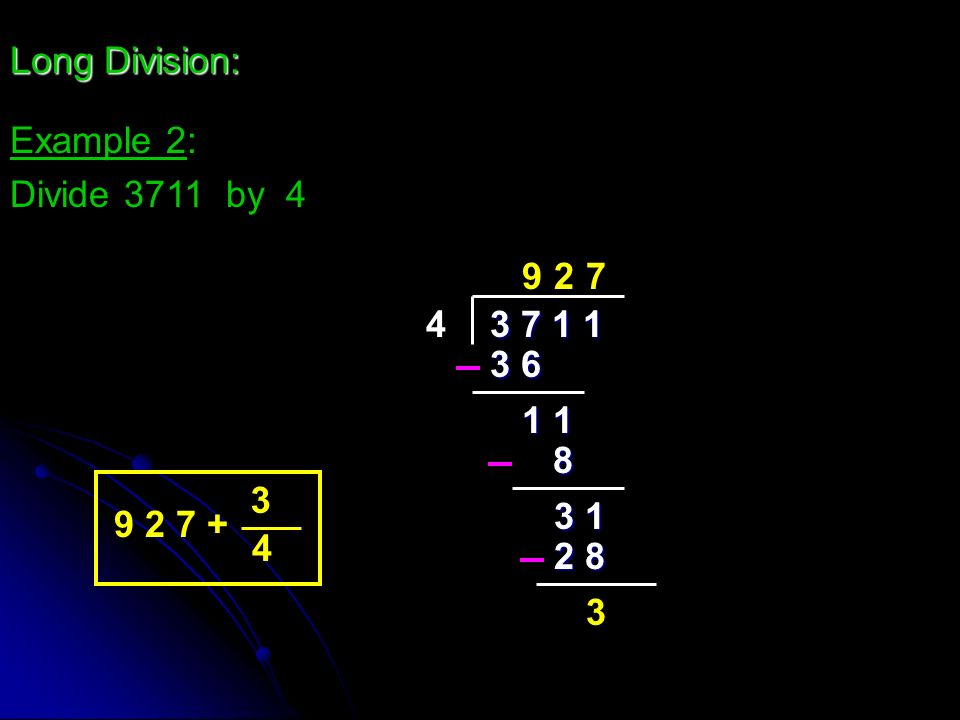 4 Long Division: Example 2: Divide 3711 by