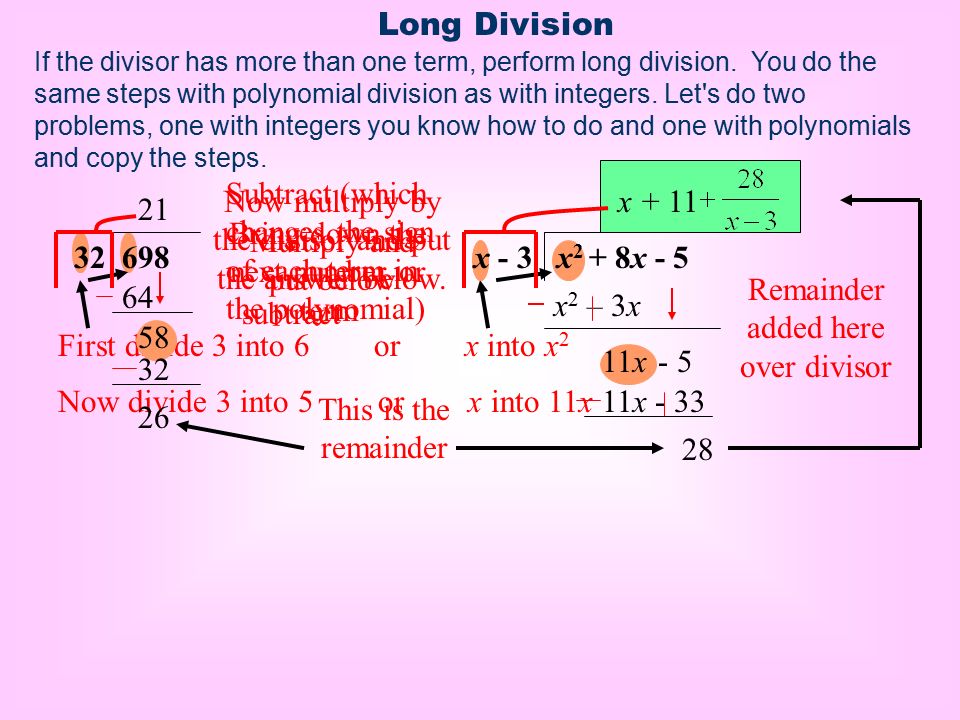 POLYNOMIAL DIVISION, FACTORS AND REMAINDERS Synthetic division is an alternative method to dividing rationals.